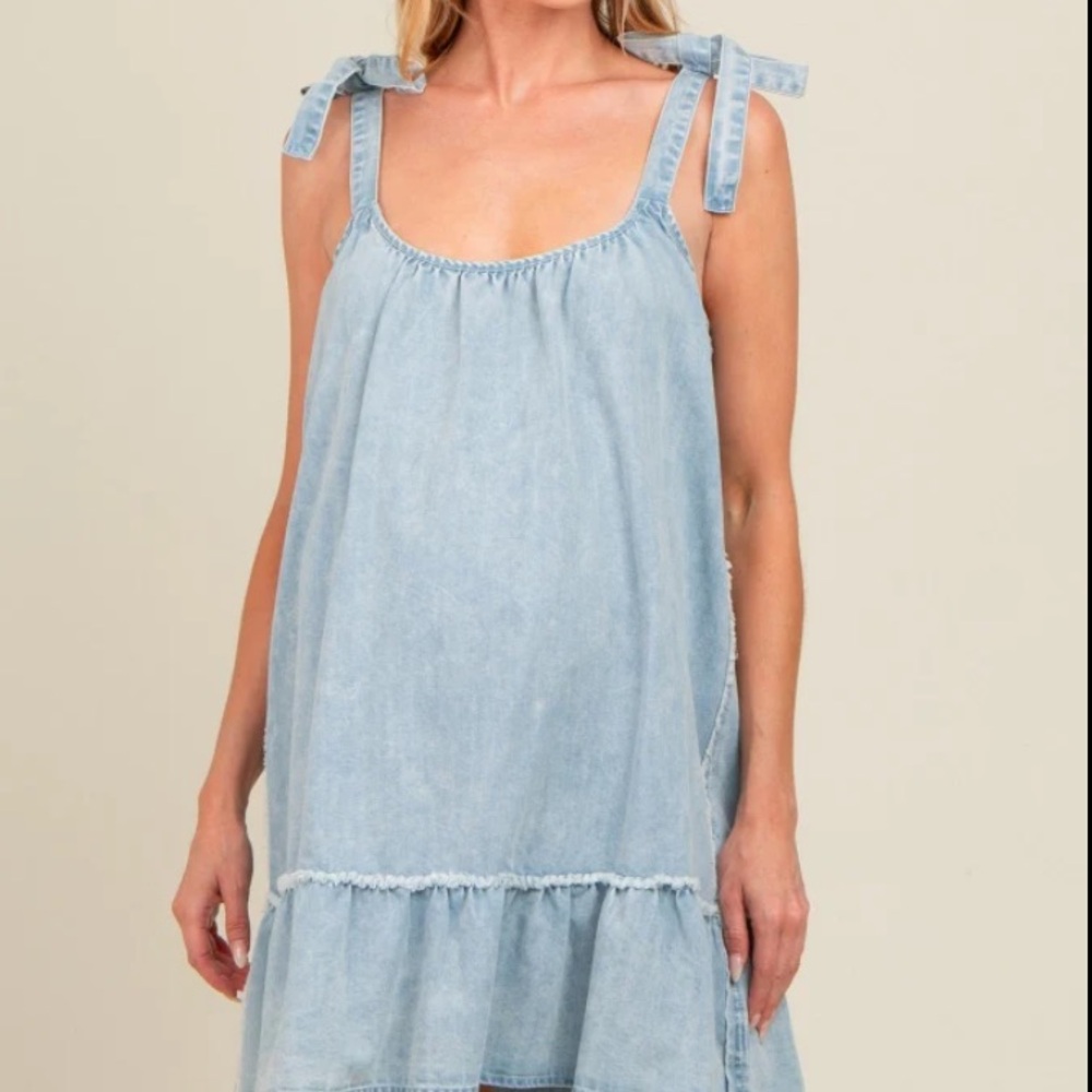 NEW IN Denim Blue Sleeveless Dress Ruffle Bottom